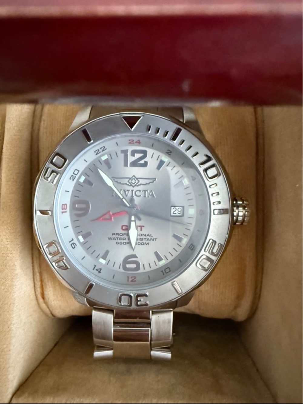 Invicta Silver Stainless Steel Watch with Red Second Hand